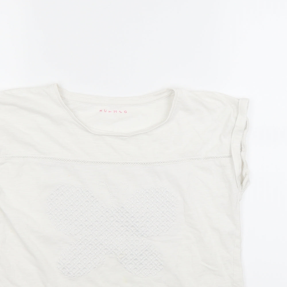 Nutmeg Girls White   Basic T-Shirt Size 12 Years  - Butterfly