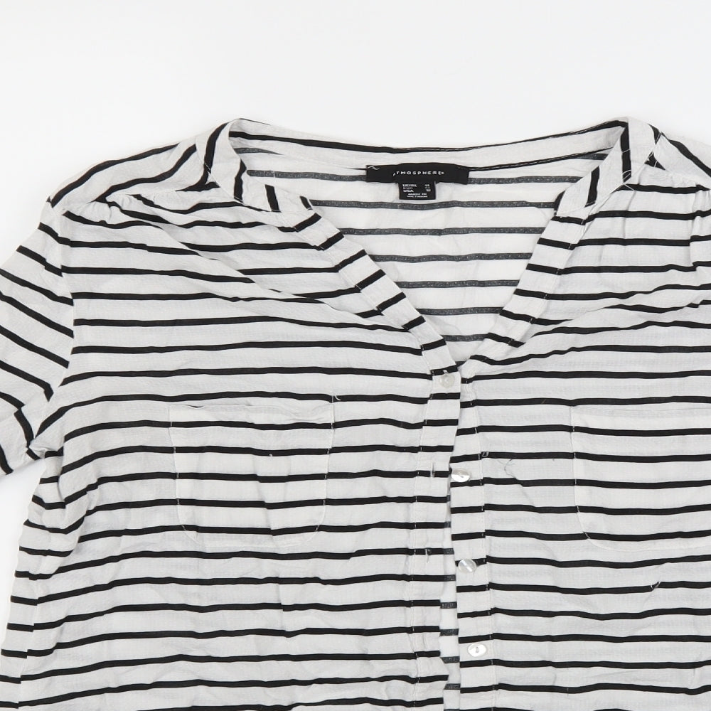 Atmosphere Womens White Striped  Basic Blouse Size 14