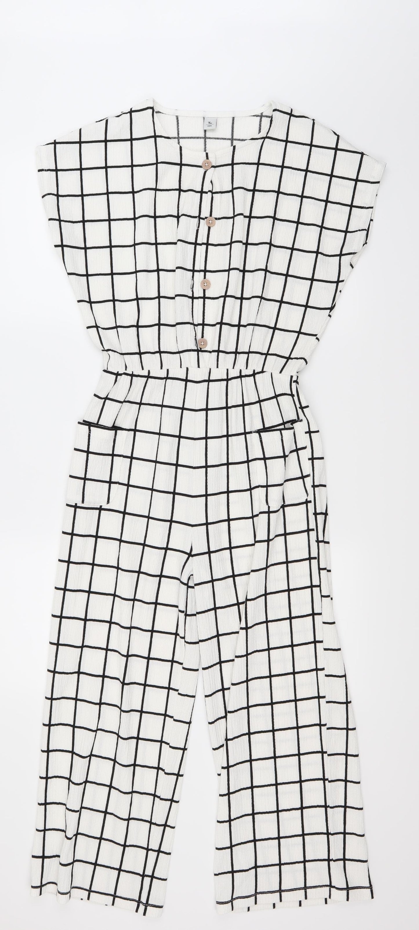 TU Girls White Check  Trousers One-Piece Size 13 Years