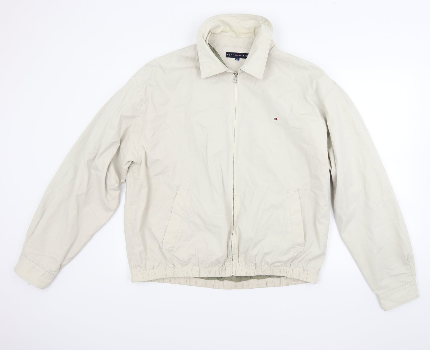 Tommy Hilfiger Mens Beige  Canvas Bomber Jacket Coat Size L