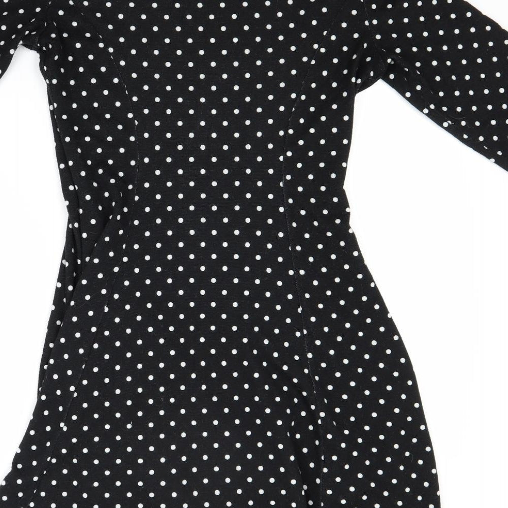 Qed Womens Black Polka Dot  Jumper Dress  Size M
