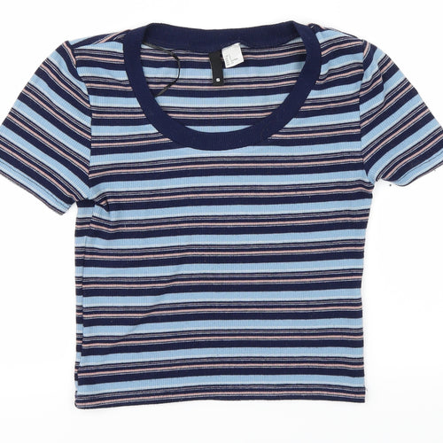 Divided by H&M Womens Blue Striped  Cropped T-Shirt Size S