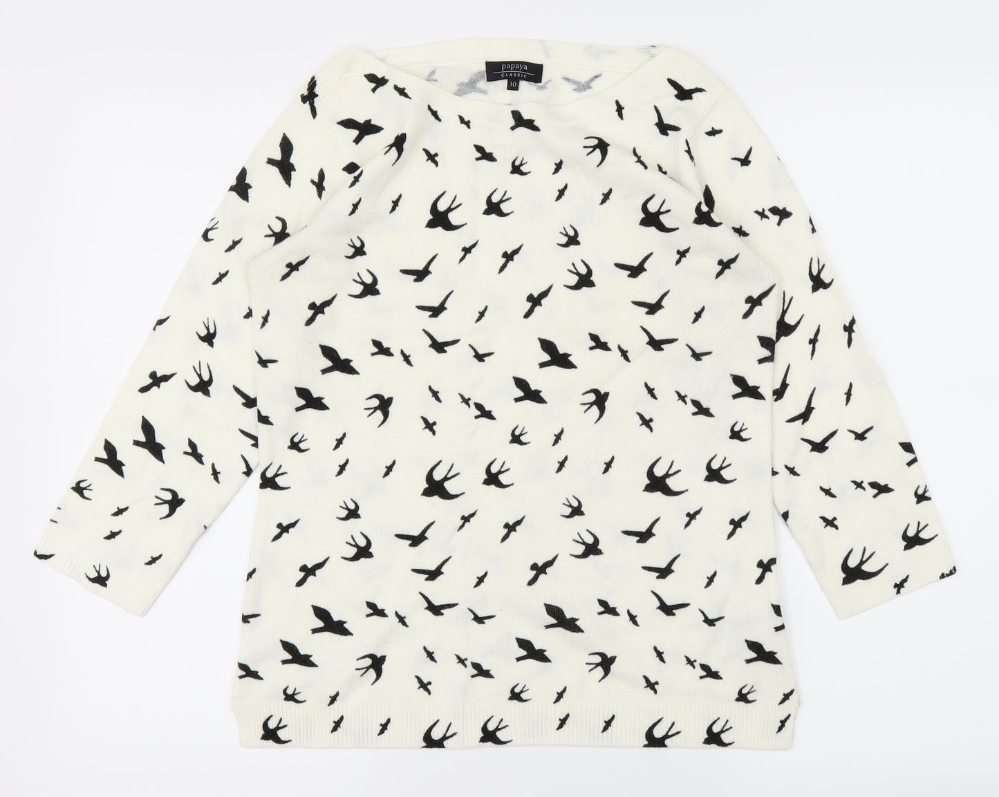 Papaya Womens White Animal Print  Pullover Jumper Size 10