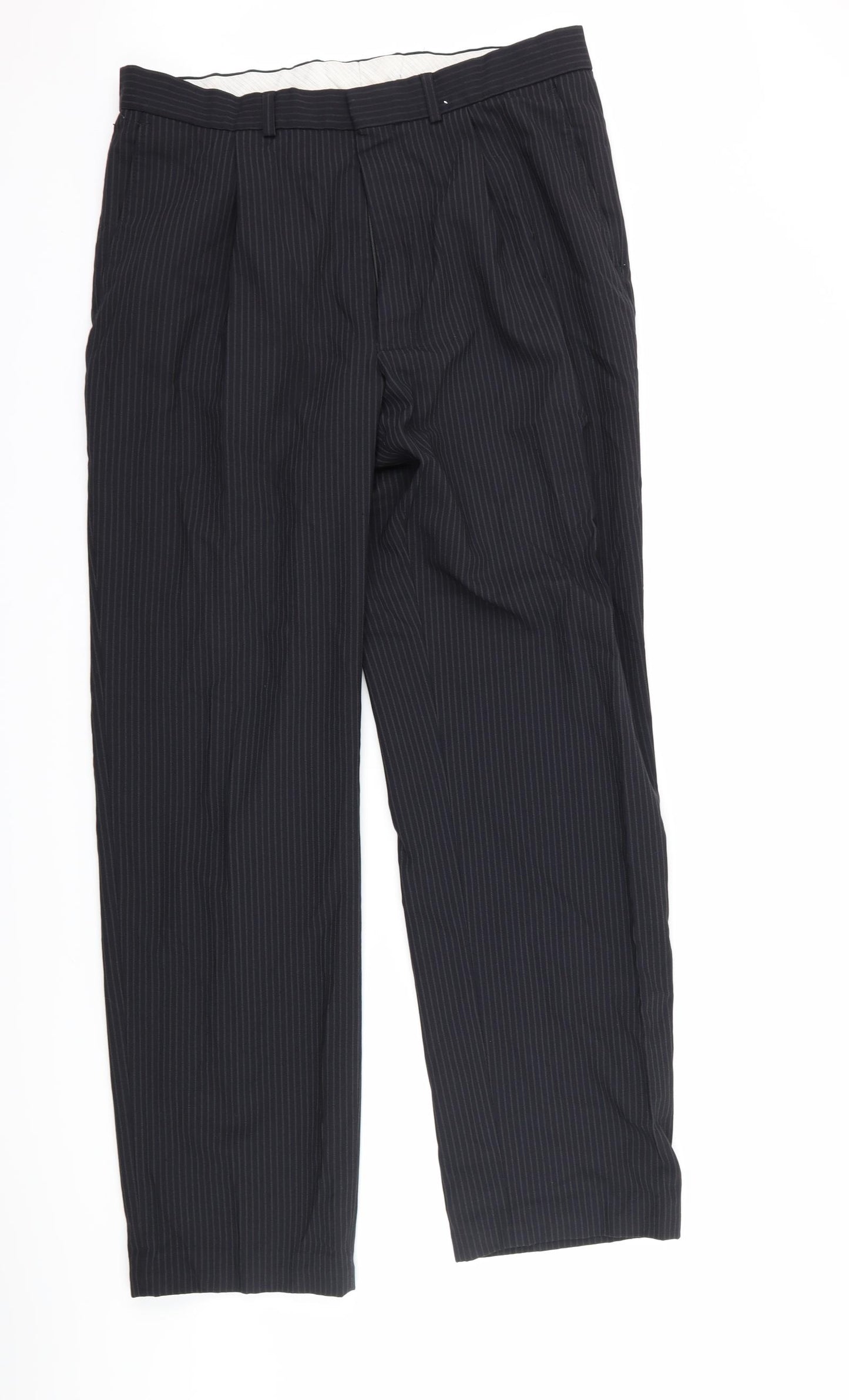 Marks and Spencer Mens Black Striped  Trousers  Size 34 L33 in
