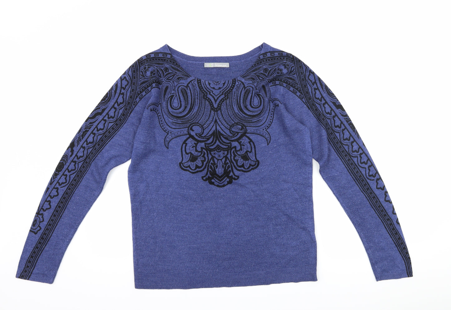 Marks and Spencer Womens Blue Geometric  Pullover Jumper Size 10