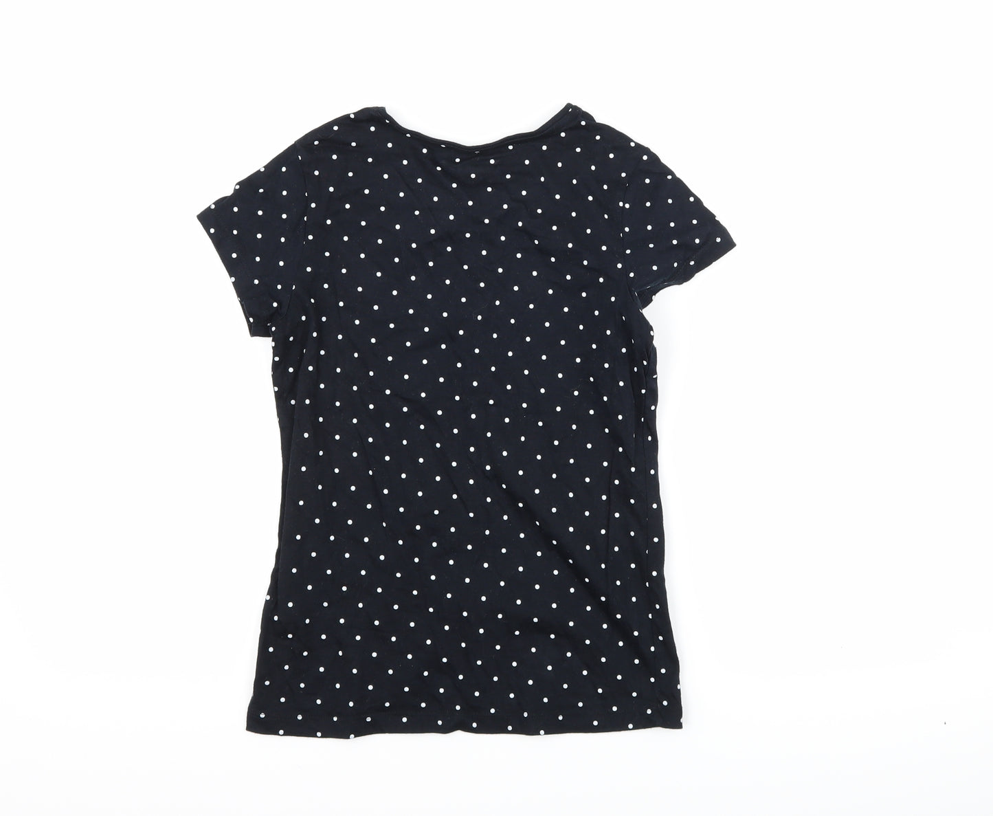 Primark Girls Black Polka Dot  Basic T-Shirt Size 9-10 Years  - slogan