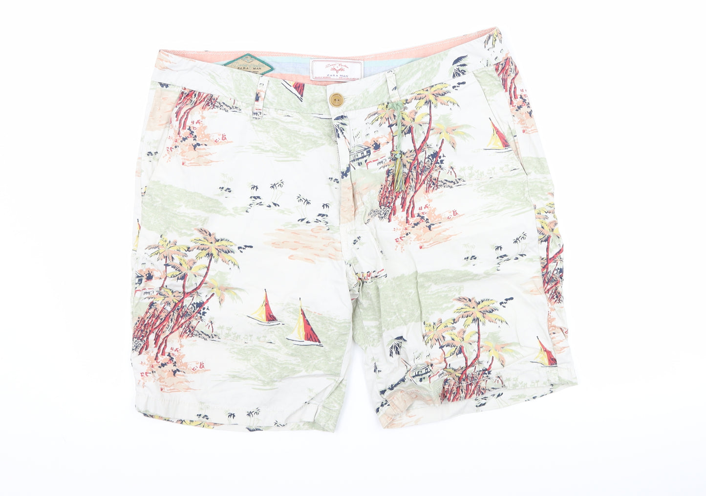 Zara Mens Green   Chino Shorts Size 36 - Tropical