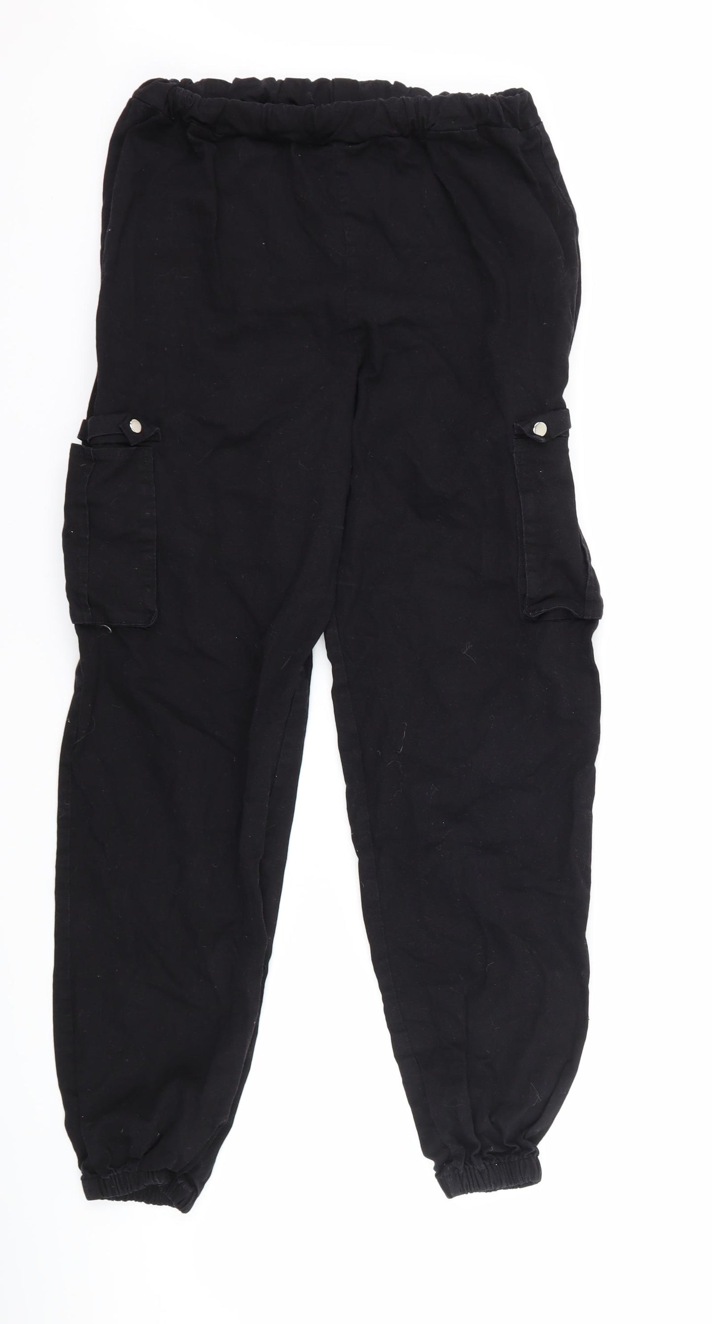 PRETTYLITTLETHING Womens Black   Cargo Trousers Size 10 L27 in