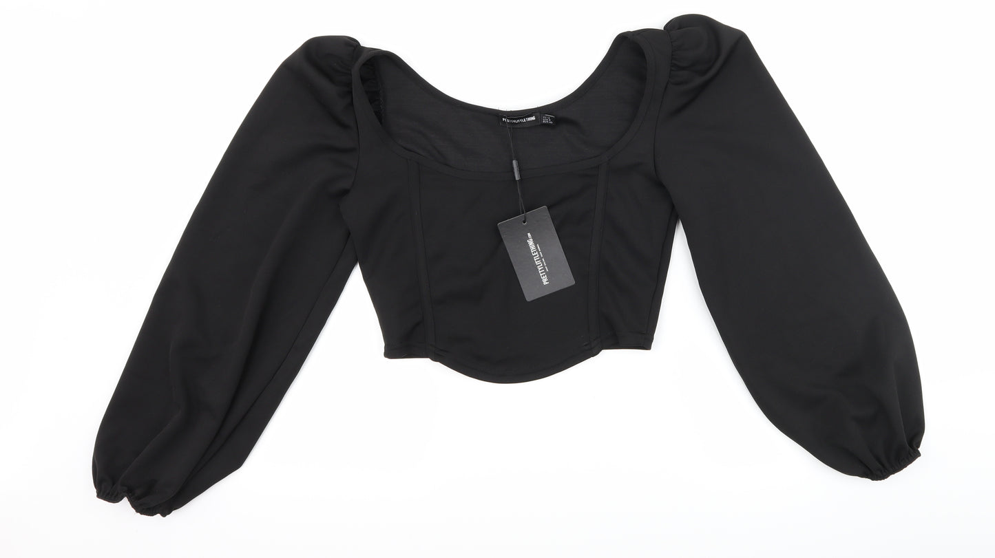 PRETTYLITTLETHING Womens Black   Cropped T-Shirt Size 12