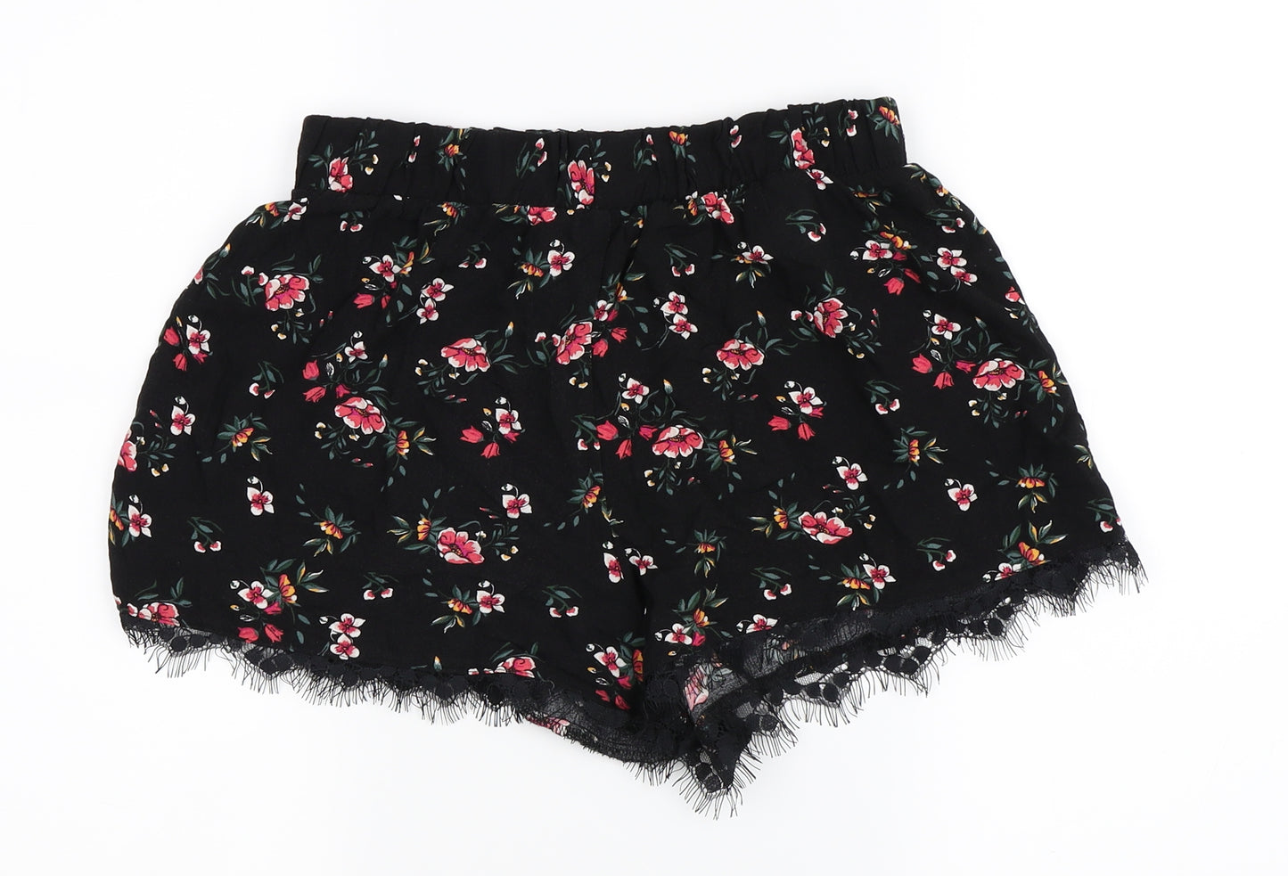 Even & Odd Womens Black Floral  Hot Pants Shorts Size S - Elasticated Waist