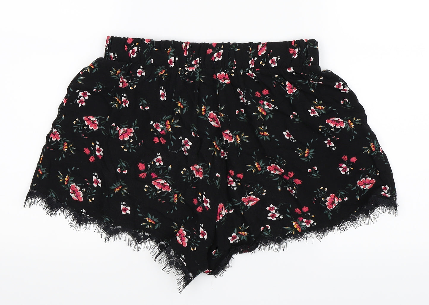 Even & Odd Womens Black Floral  Hot Pants Shorts Size S - Elasticated Waist
