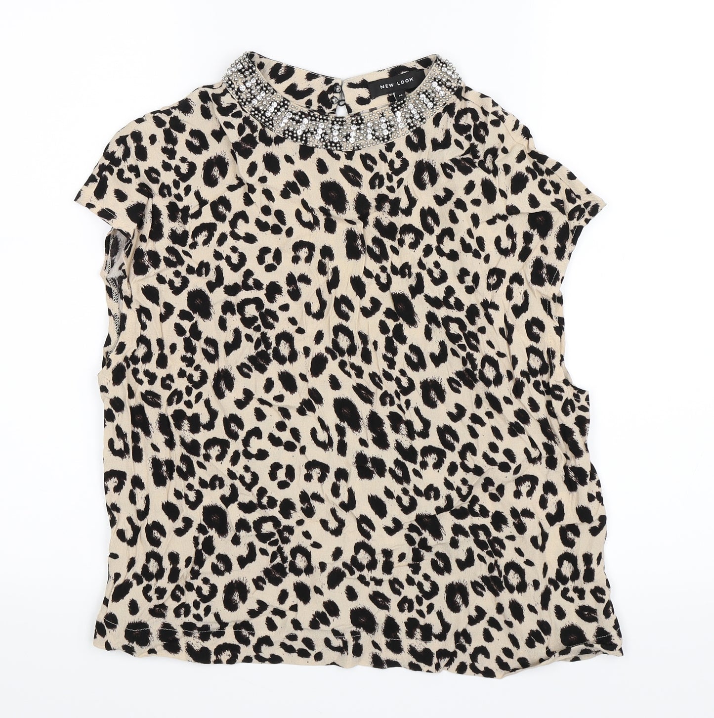 Newlook Womens Brown Animal Print  Basic Blouse Size 14  - Jewelled collar