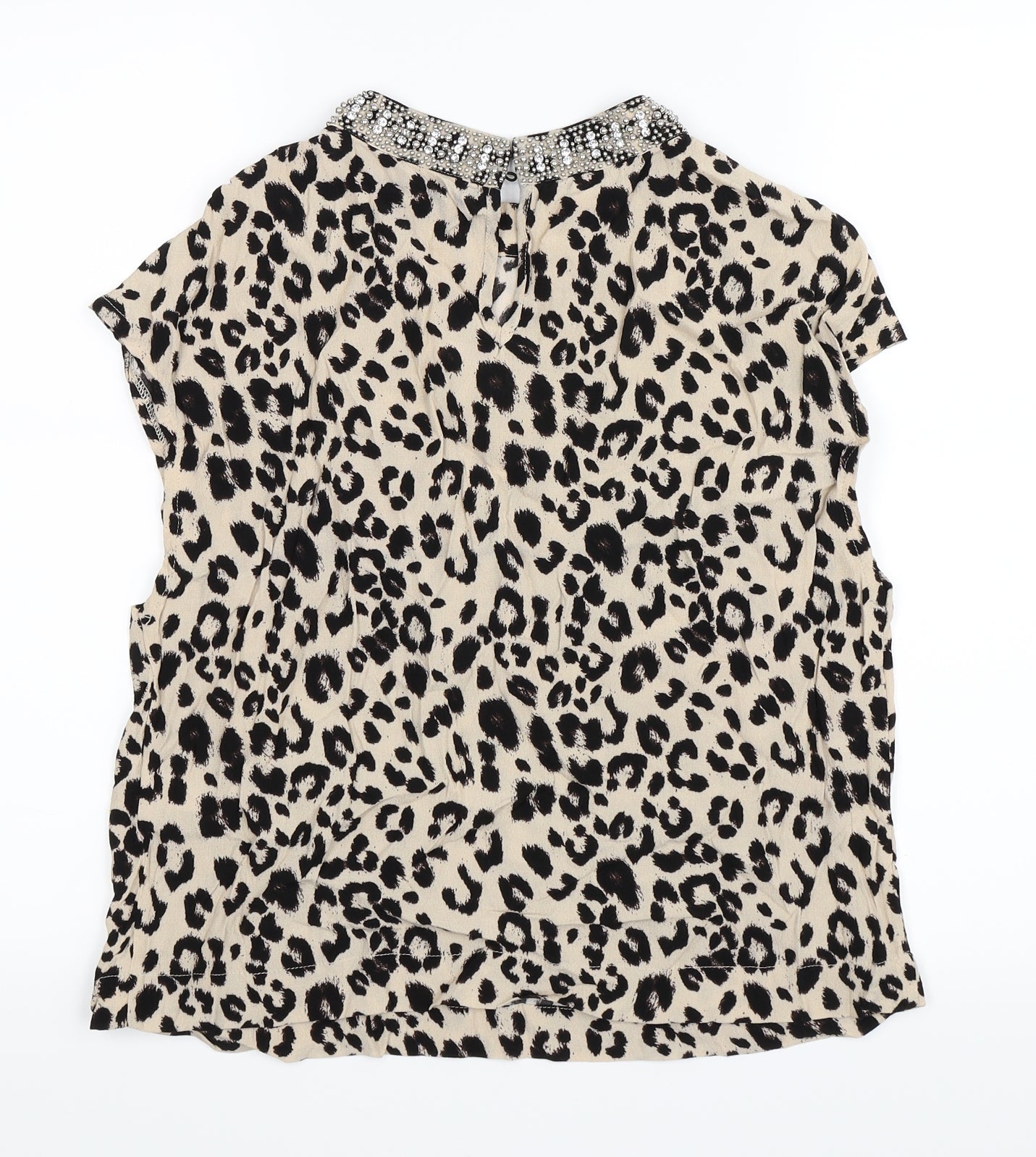 Newlook Womens Brown Animal Print  Basic Blouse Size 14  - Jewelled collar