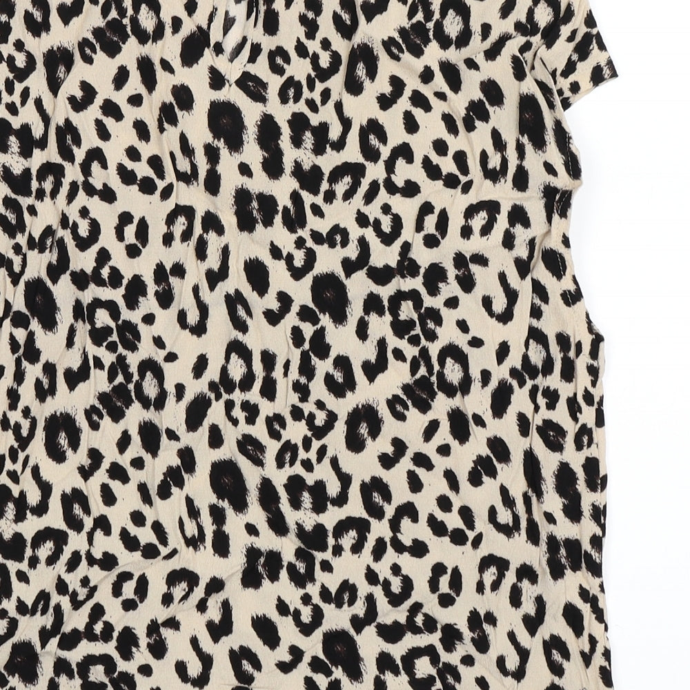 Newlook Womens Brown Animal Print  Basic Blouse Size 14  - Jewelled collar