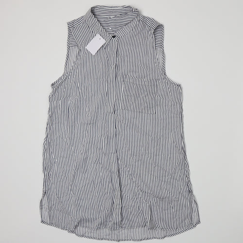 Clothing Co Womens White Striped  Basic Button-Up Size 12