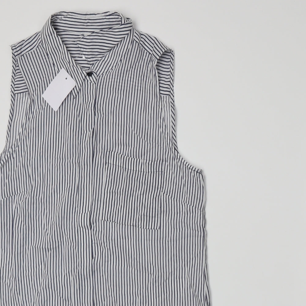 Clothing Co Womens White Striped  Basic Button-Up Size 12