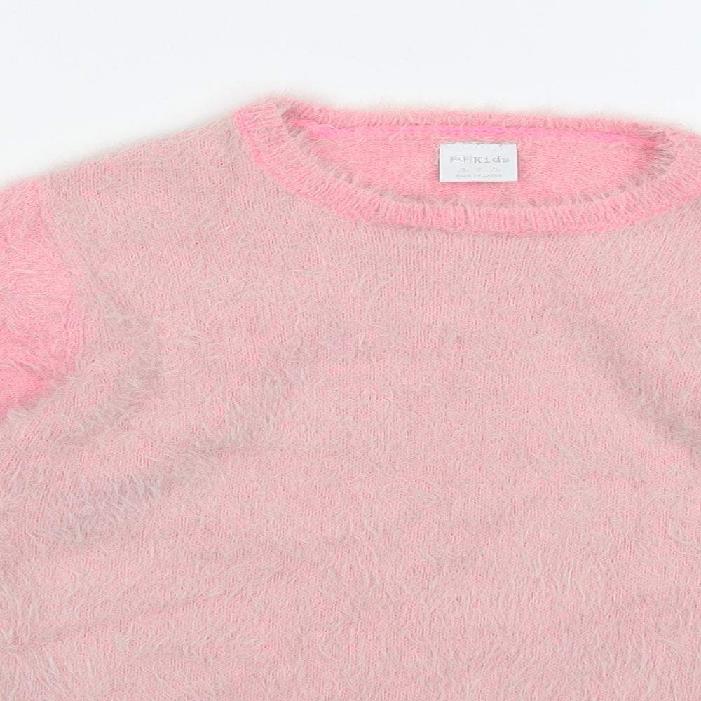 F&F Girls Pink  Knit Pullover Jumper Size 7-8 Years