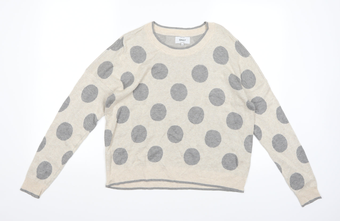 Only Womens Beige Polka Dot Knit Pullover Jumper Size XL