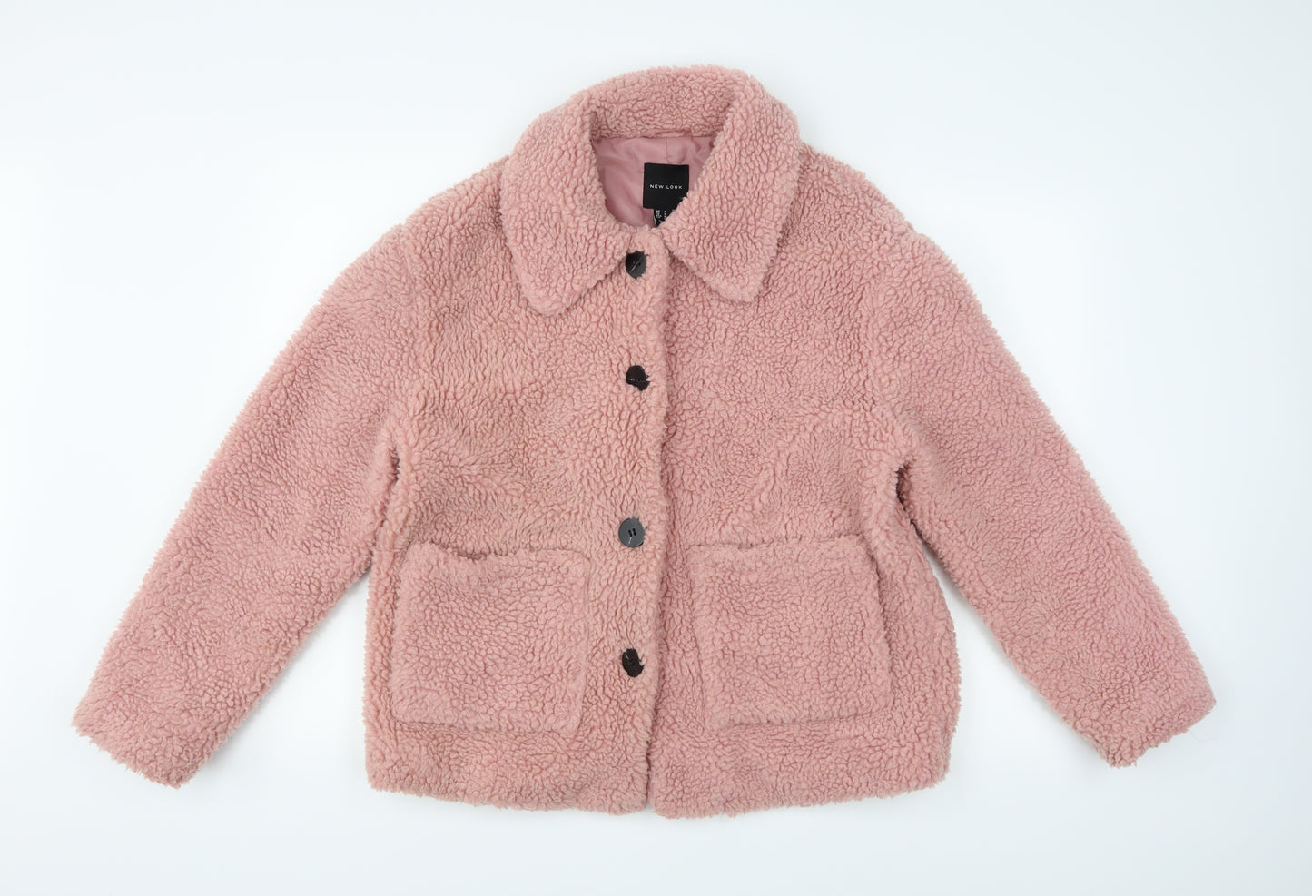 New Look Womens Pink  Fleece Pea Coat Coat Size M