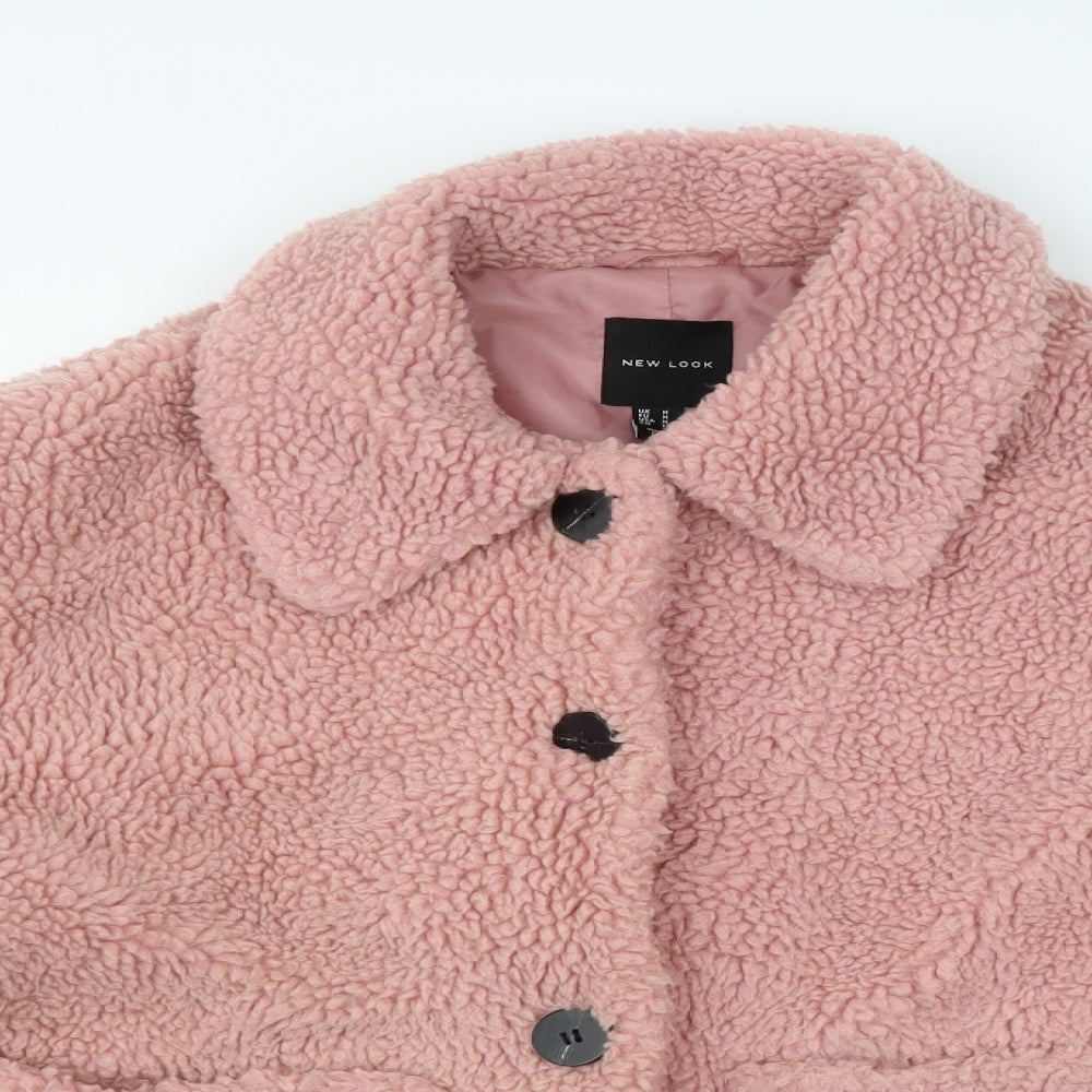 New Look Womens Pink  Fleece Pea Coat Coat Size M