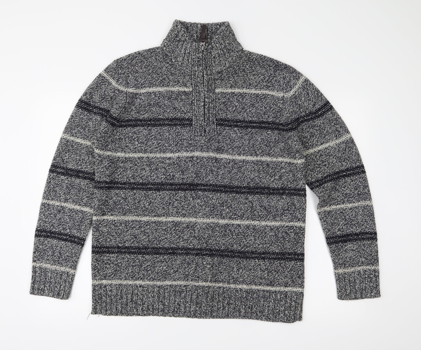 George Mens Grey Striped Knit Pullover Jumper Size M