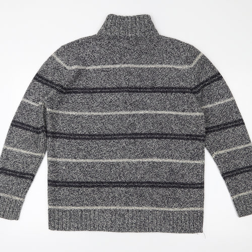 George Mens Grey Striped Knit Pullover Jumper Size M
