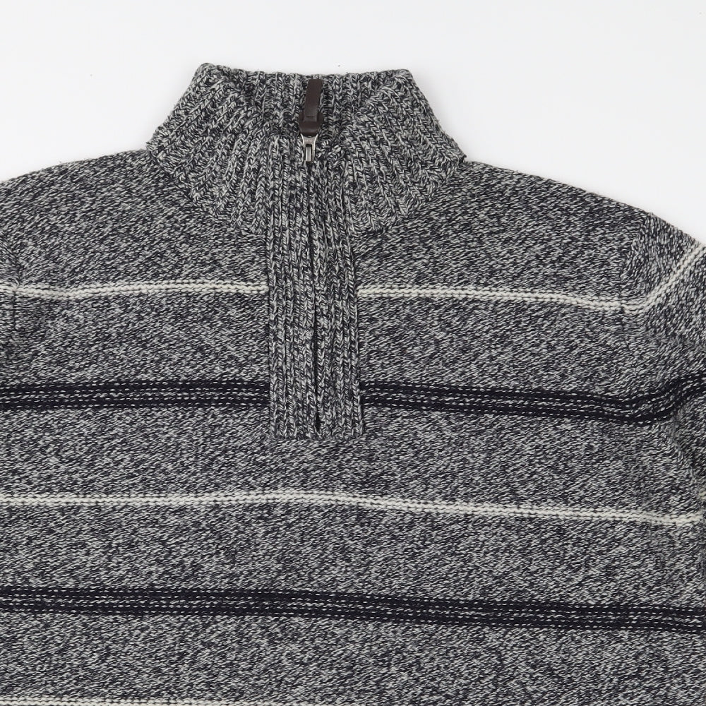George Mens Grey Striped Knit Pullover Jumper Size M