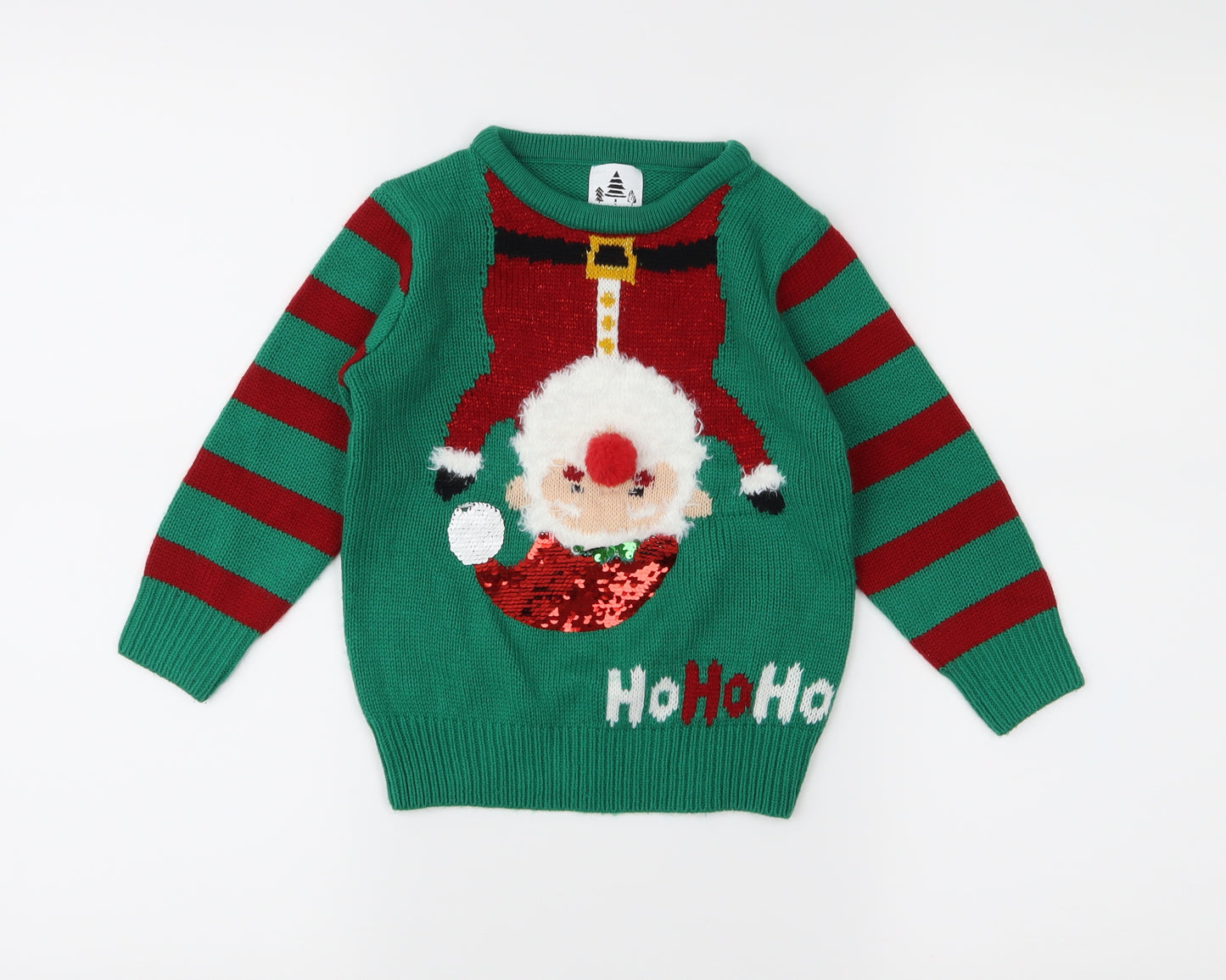 George Boys Green Striped Knit Pullover Jumper Size 2-3 Years  - Christmas
