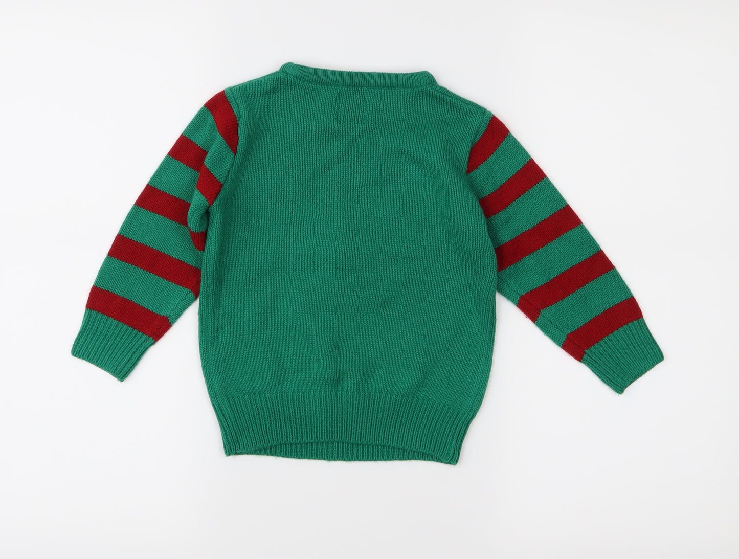 George Boys Green Striped Knit Pullover Jumper Size 2-3 Years  - Christmas