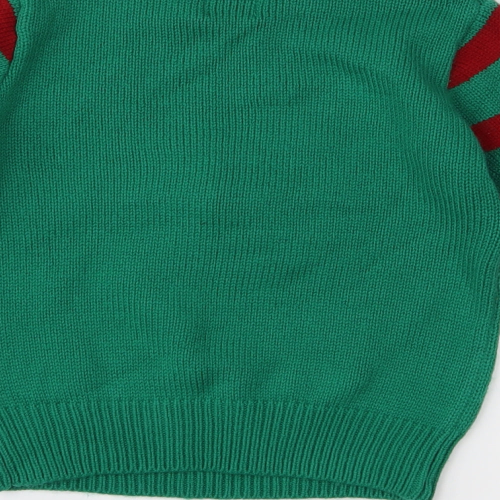 George Boys Green Striped Knit Pullover Jumper Size 2-3 Years  - Christmas