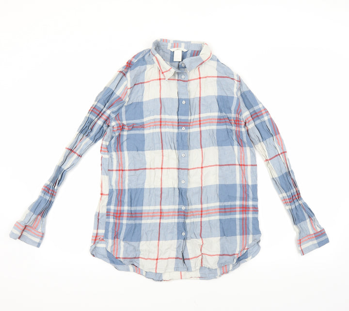 H&M Womens Blue Check  Basic Button-Up Size 8