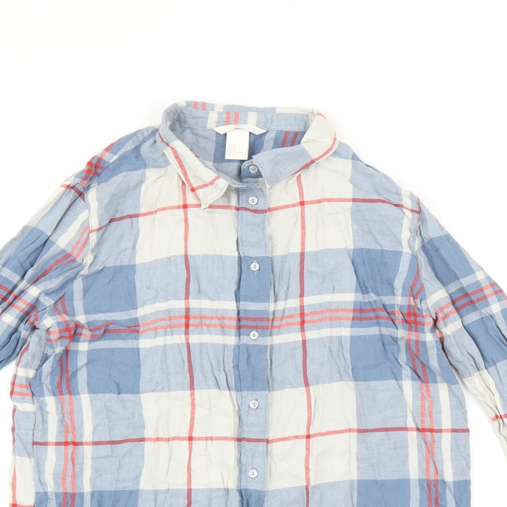 H&M Womens Blue Check  Basic Button-Up Size 8