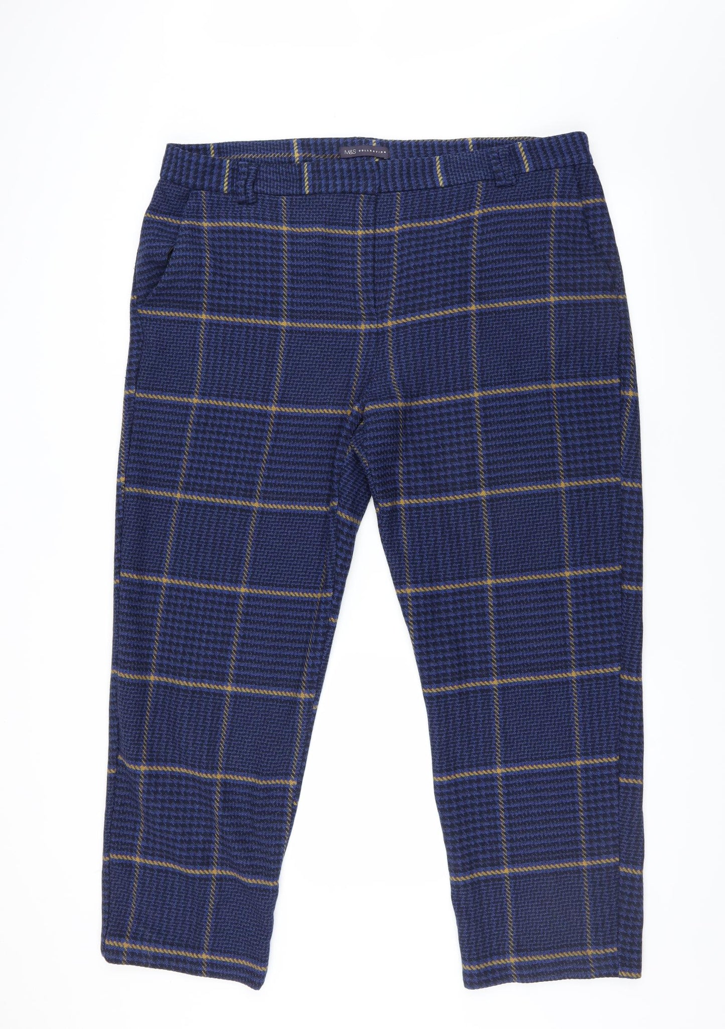 Marks and Spencer Womens Blue Check  Trousers  Size 20 L28 in