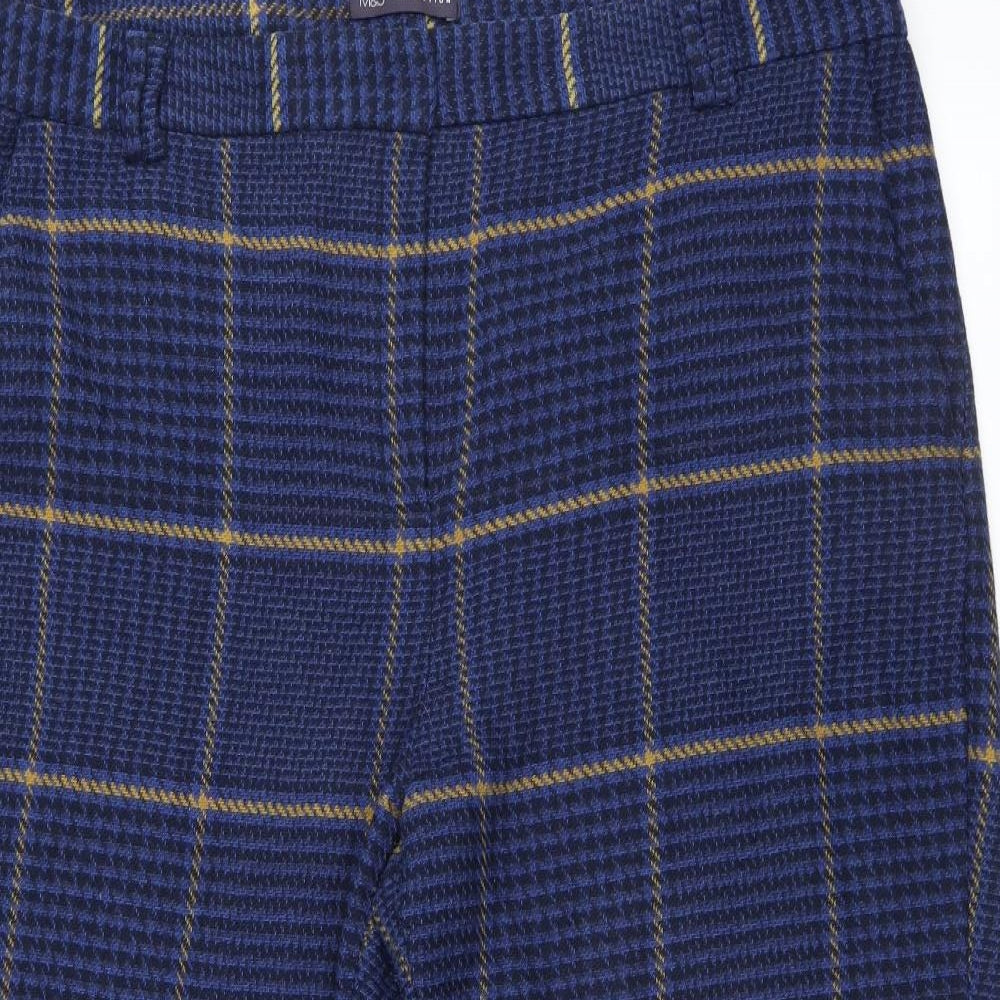 Marks and Spencer Womens Blue Check  Trousers  Size 20 L28 in