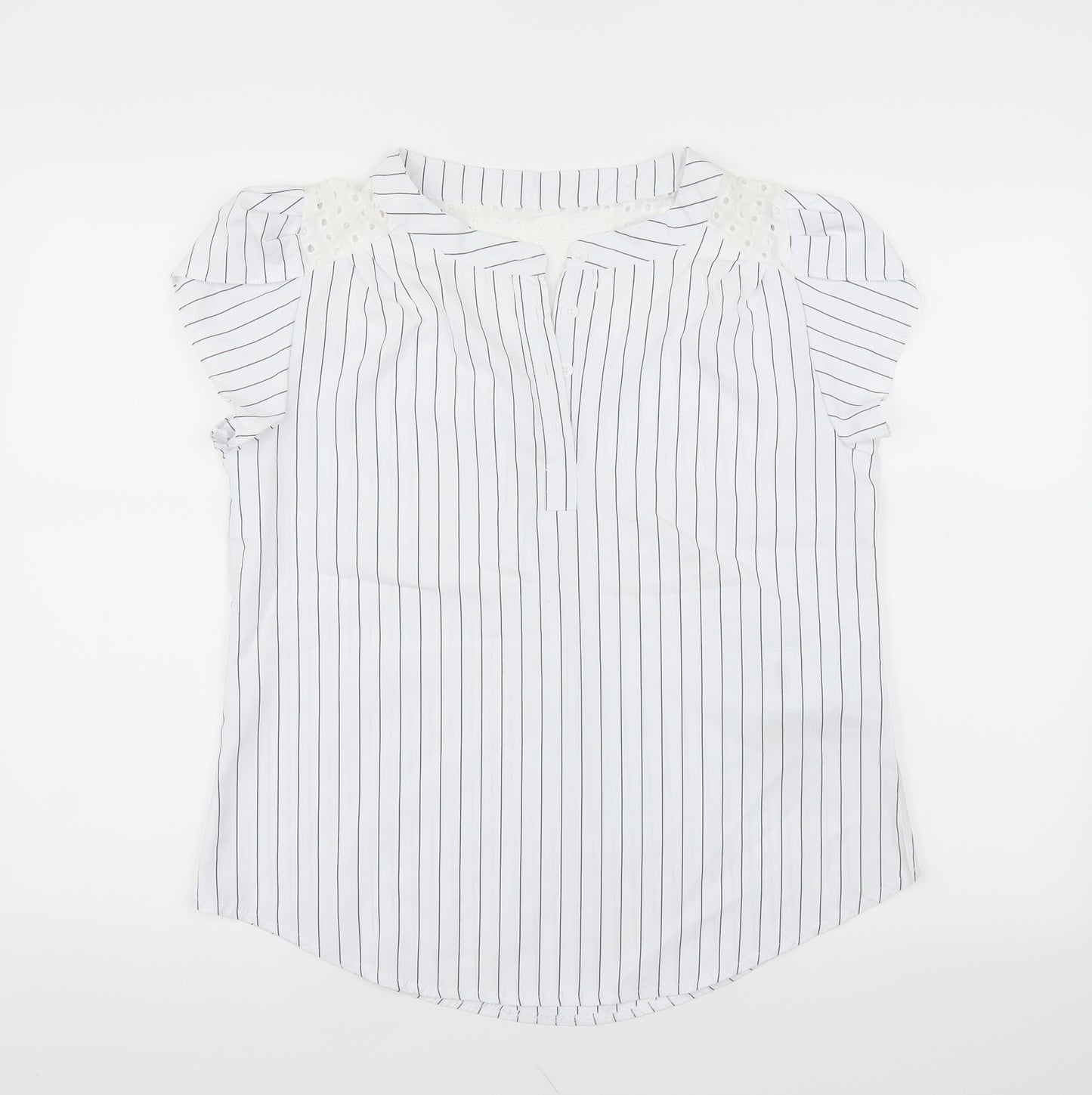 Preworn Womens White Striped  Basic Blouse Size L