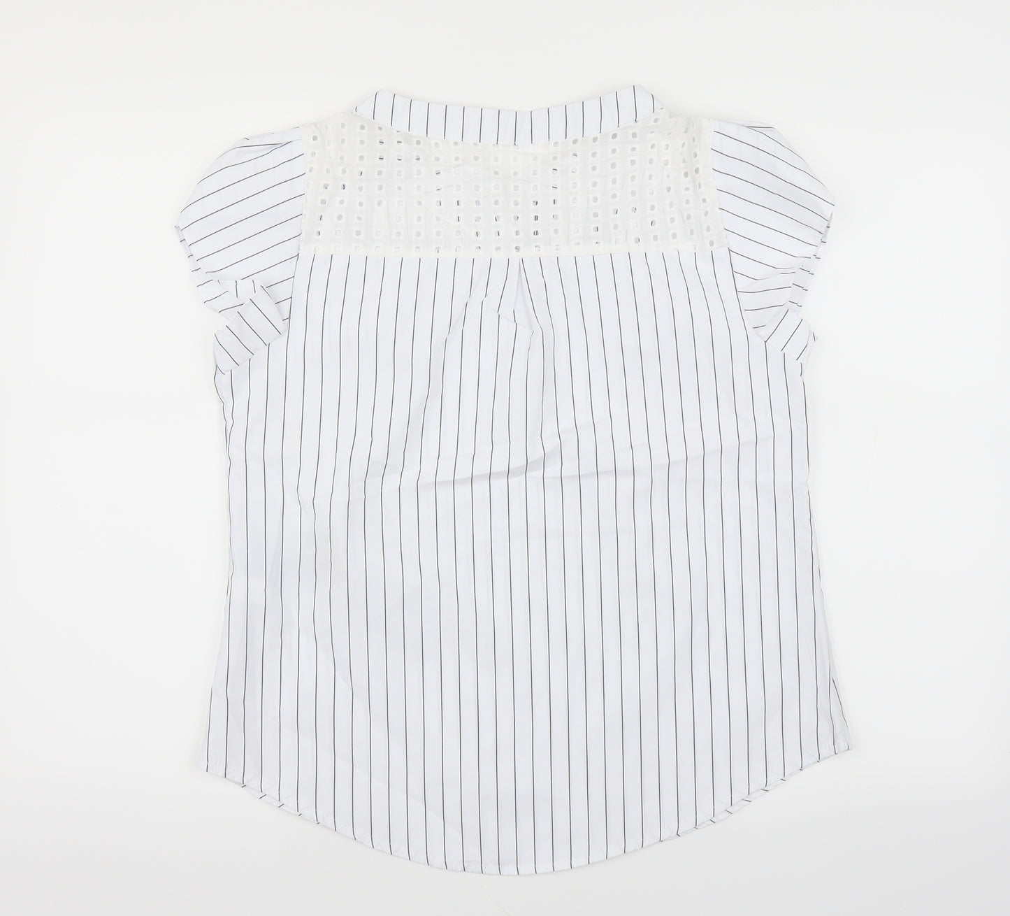Preworn Womens White Striped  Basic Blouse Size L