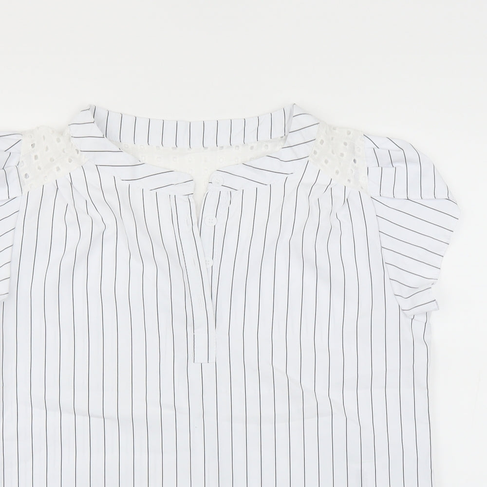 Preworn Womens White Striped  Basic Blouse Size L