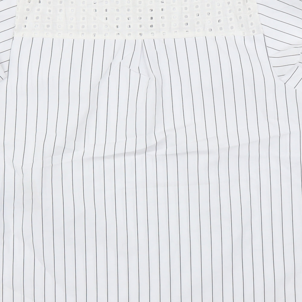 Preworn Womens White Striped  Basic Blouse Size L