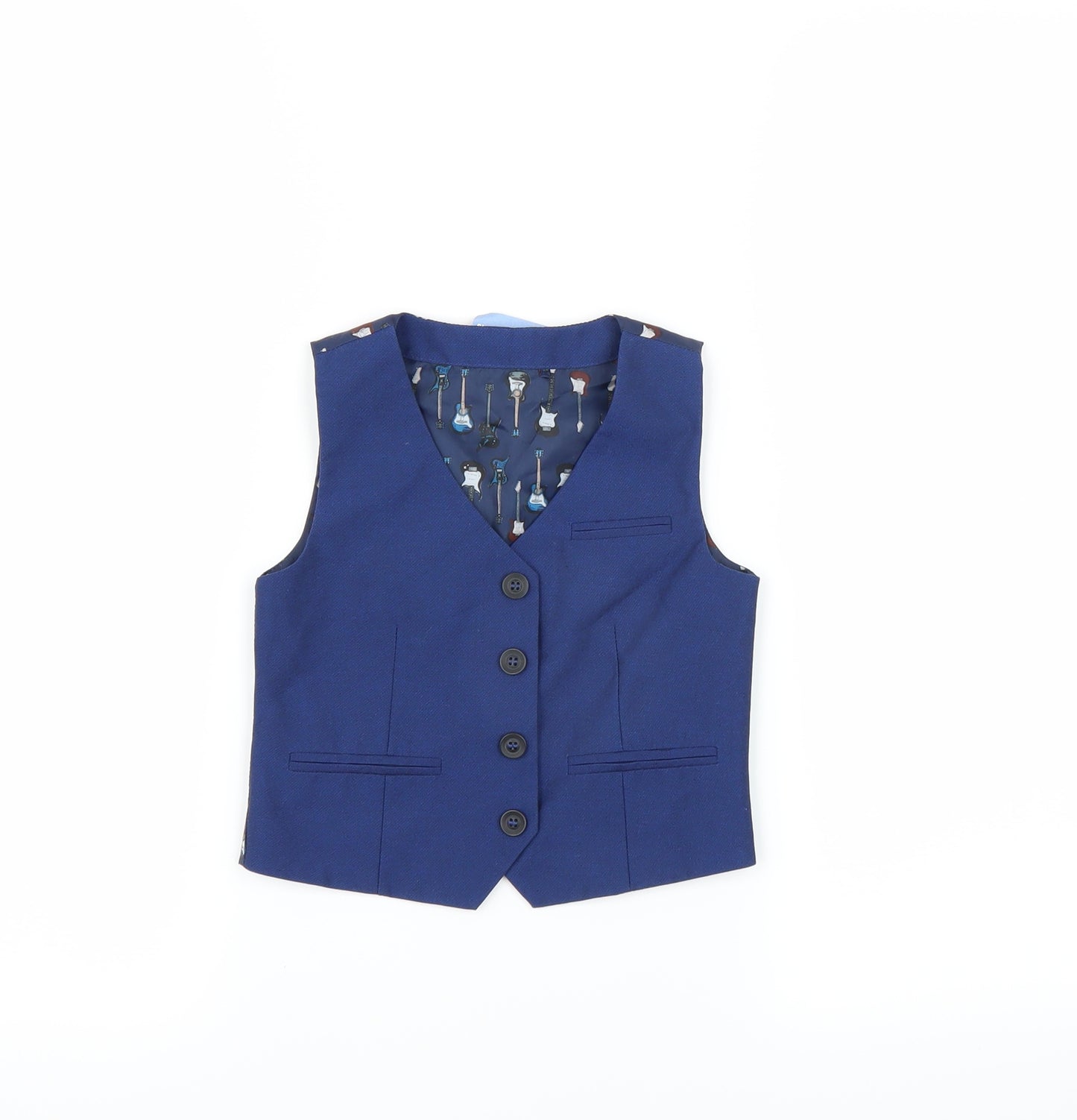 NEXT Boys Blue   Gilet Waistcoat Size 12-18 Months  - Guitar print