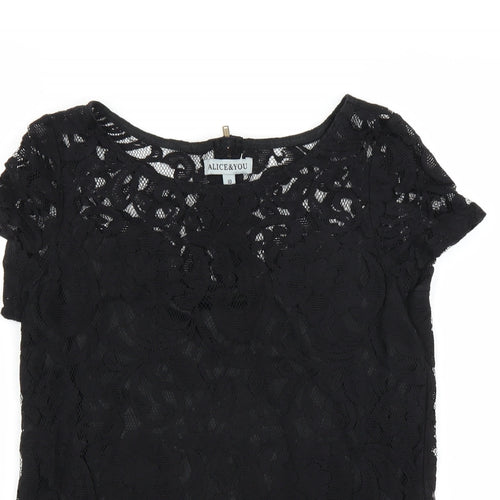 Alice & You Womens Black Floral  Basic Blouse Size 10