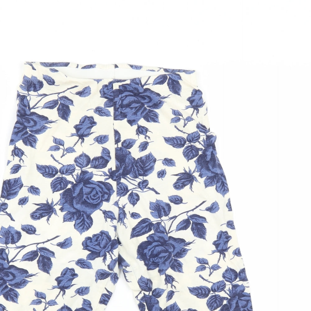 St Michael Womens Blue Floral  Capri Leggings Size 10