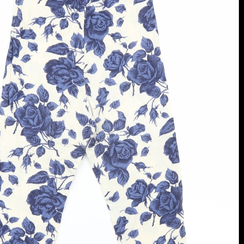 St Michael Womens Blue Floral  Capri Leggings Size 10