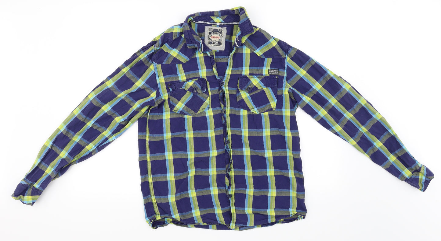 Cedar Wood State Mens Blue Check   Button-Up Size M