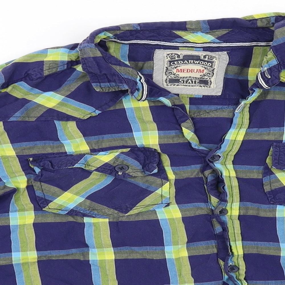 Cedar Wood State Mens Blue Check   Button-Up Size M