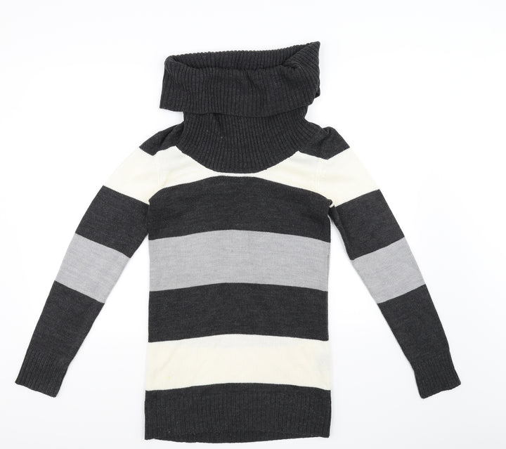 H&M Womens Black Striped Pullover Jumper Size 6