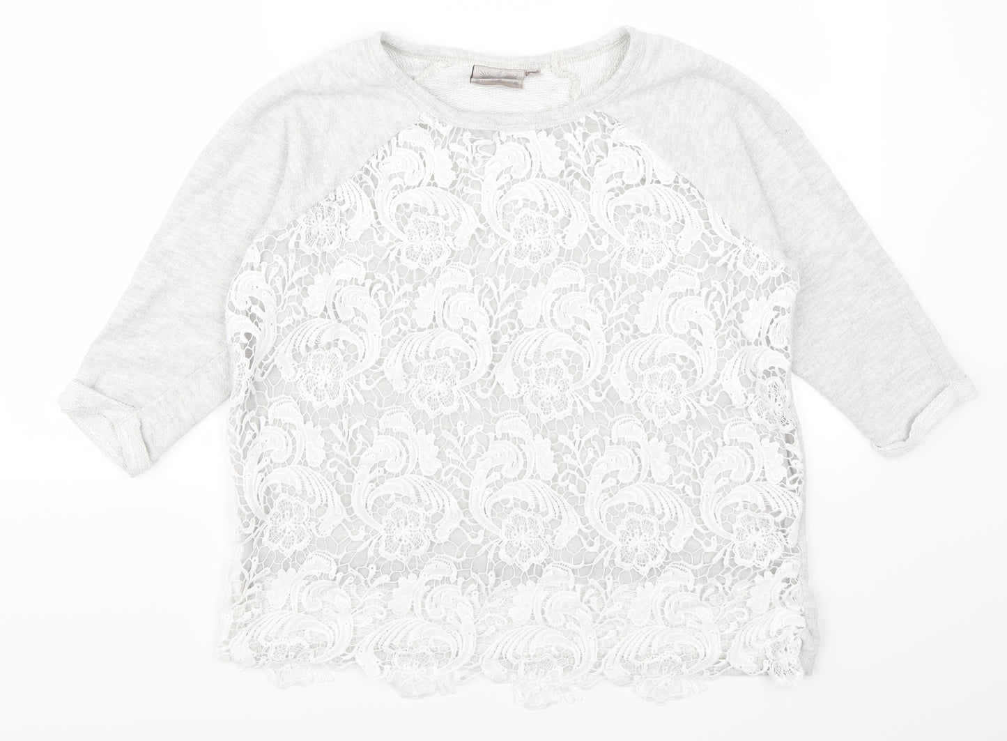 Dantelle Womens Grey Floral Lace Pullover Jumper Size M