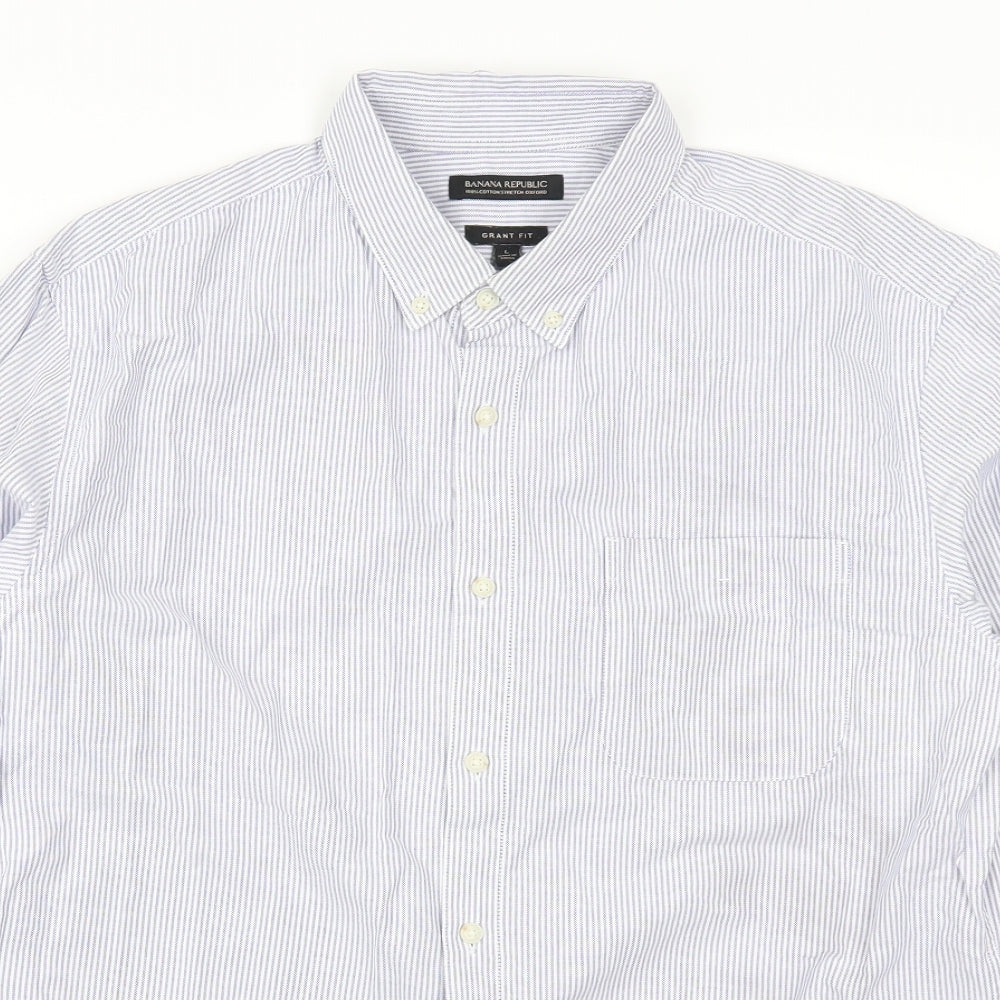 Banana Republic Mens Blue Striped   Button-Up Size L