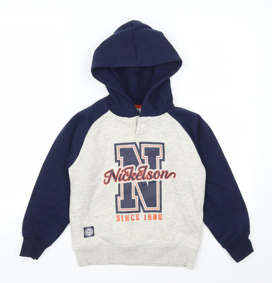 Front view of Nickelson boys’ blue pullover hoodie, size 6-7, years