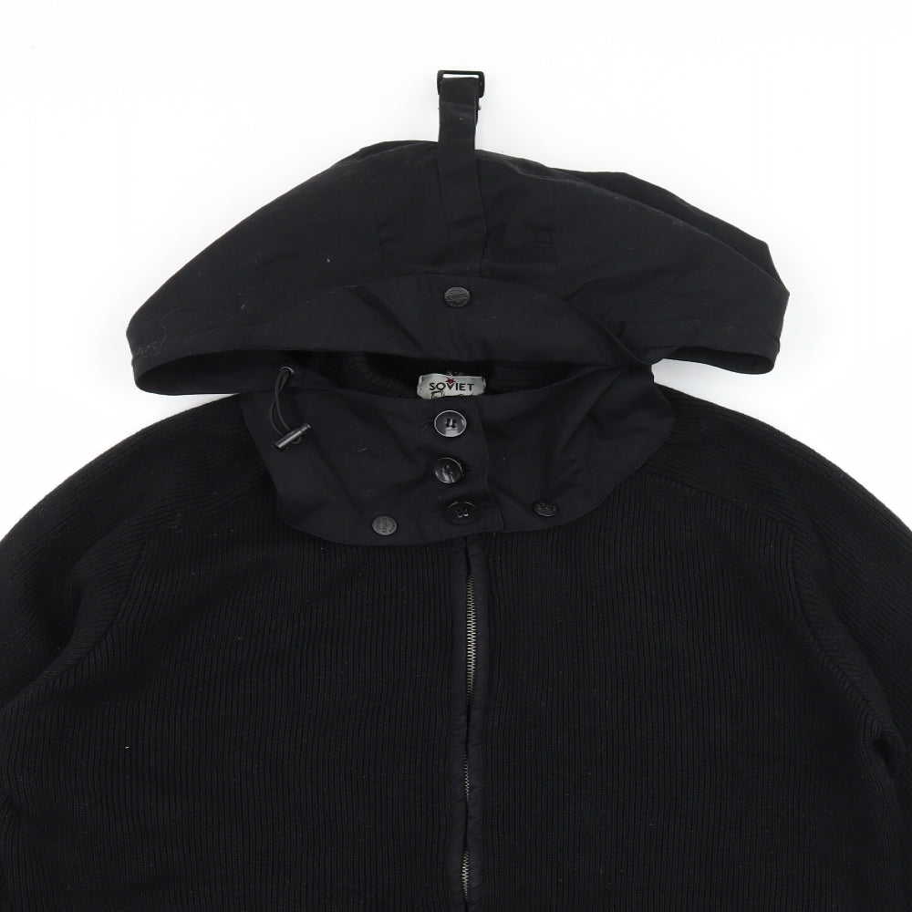 Soviet Mens Black  Knit Cardigan Jumper Size L