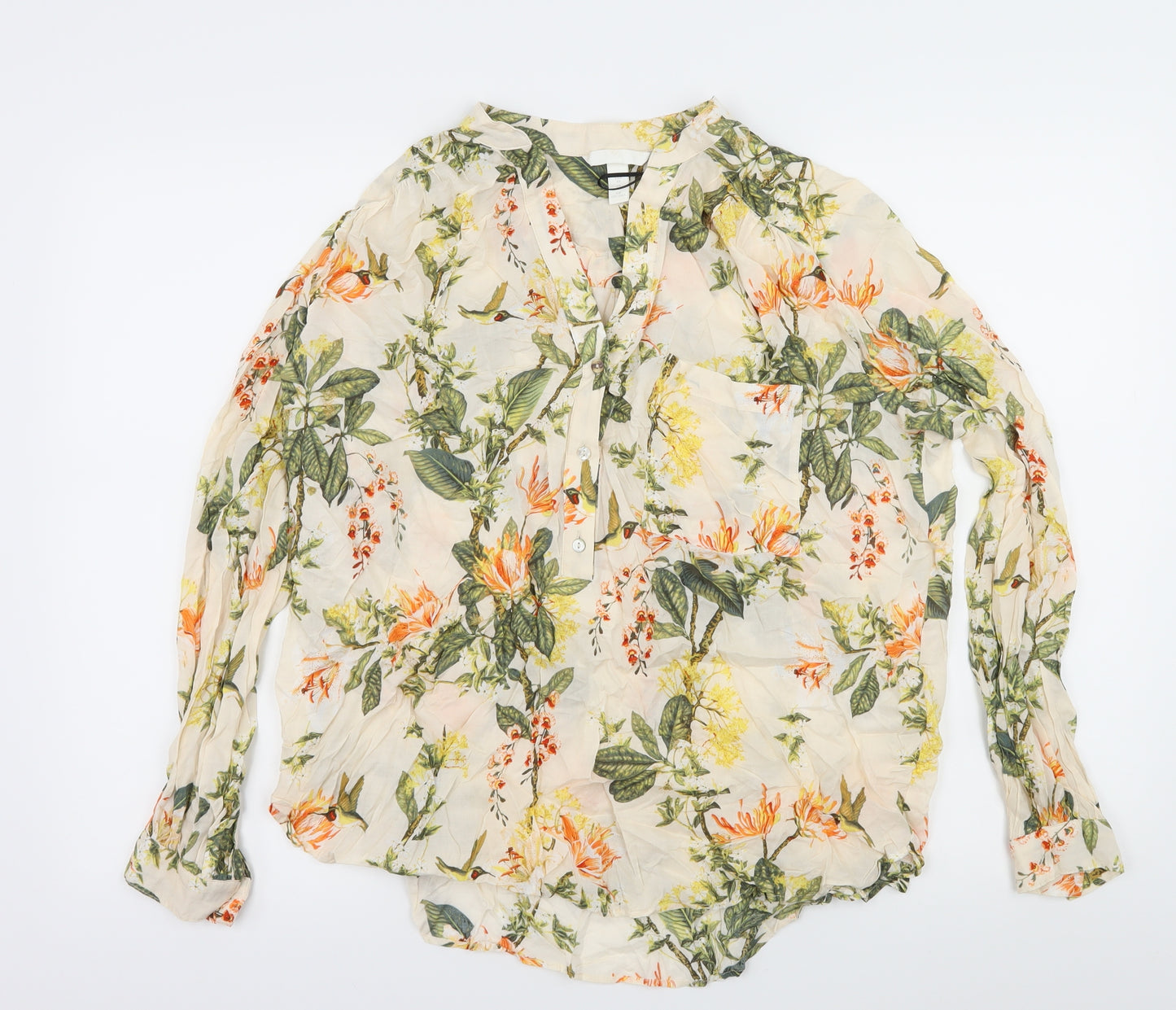 H&M Womens Ivory Floral  Basic Blouse Size 16